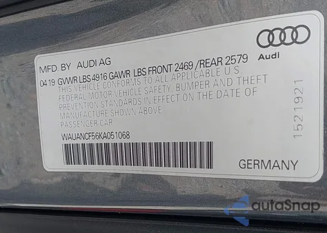 2019 Audi A5 45 Premium z USA, uszkodzony, nr VIN WAUANCF56KA051068